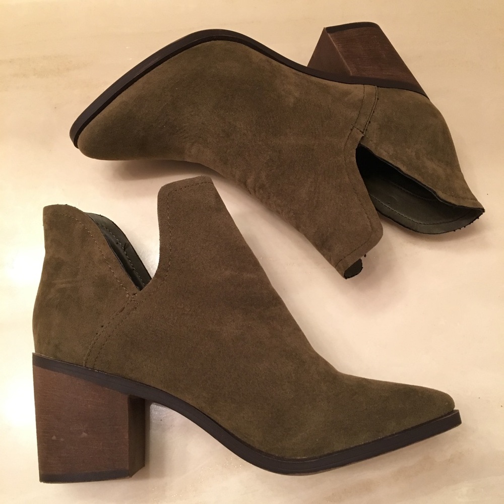 Olive green booties with cut-out sides